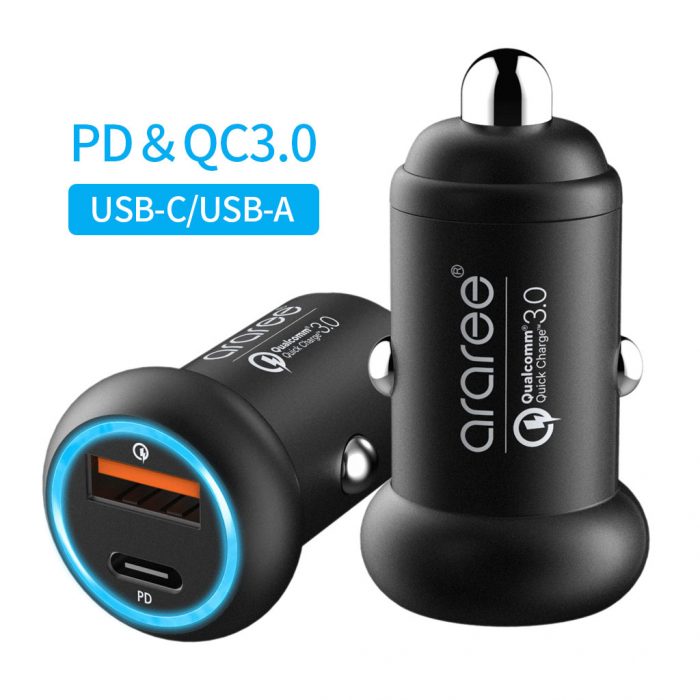 Power Delivery＆Quick Charge 3.0 対応 2ポート（USB-C / USB-A）カーチャージャー TURBO
